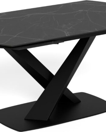Spisebord Signature Novelle Udtræksbord  Mat Sort Perla-keramik Bordplade Og Mat Sort Stålstel  160-240 Cm