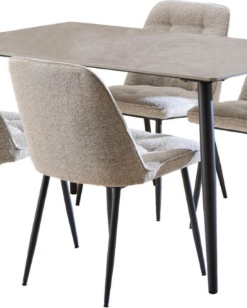 Spisebordssæt Signature Vardo   Pers  Poleret Batis-keramik  Monza Stof Beige  Mat Sort Stel