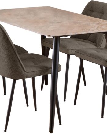 Spisebordssæt Signature Vardo   Poleret Aberta-keramik Bordplade Med   Monza Taupe Stole  Mat Sort Stel  Ca  140x80x75 Cm