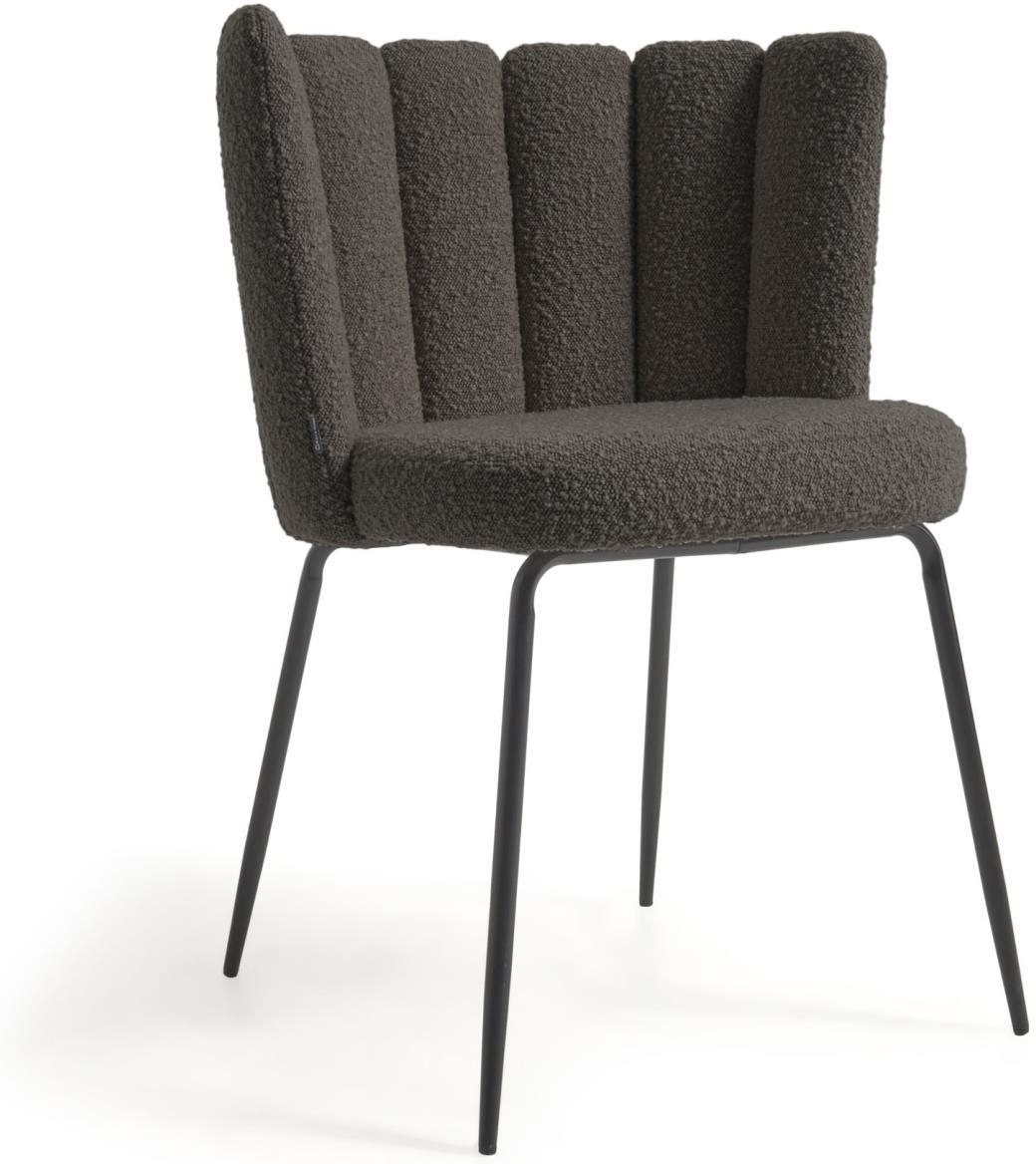 Spisebordsstol Kave Home Aniela   Polstret Spisestuestol   Sort Stof Med Metalramme