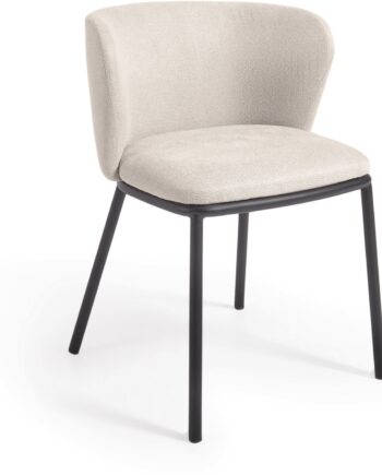 Spisebordsstol Kave Home Ciselia Spisestuestol Polstret Chenille Beige Med Sort Pulverlakeret Stålramme