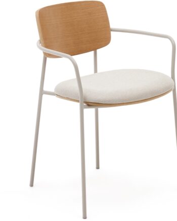 Spisebordsstol Kave Home Maureen Med Armlæn Beige Chenillepolstret Sæde   Sort Metalstel