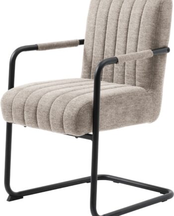 Spisebordsstol Med Armlæn Nordique Design Trout   Sand Stof Og Sort Metallisk Base