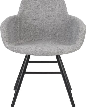 Spisebordsstol Med Armlæn Zuiver Albert Stengrå Polstret Polyesterstof Sortlakeret Asketræ Aluminium H82xb59xd55 Cm