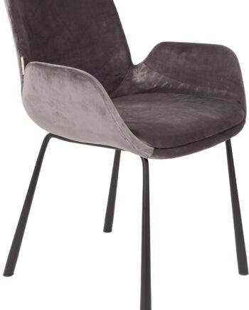 Spisebordsstol Med Armlæn Zuiver Brit Askegrå Polyesterstof Sort Stålstel H79xb59xd62 Cm