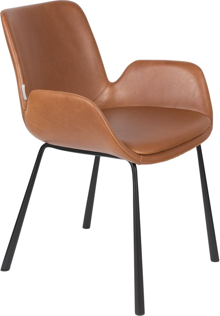 Spisebordsstol Med Armlæn Zuiver Brit Polstret Spisestuestol Rødlig Brun Pu-læder Sort Stålstel H79ã B59ã D62 Cm