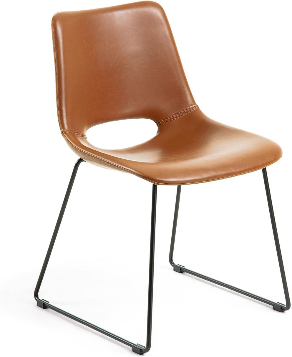 Spisebordsstol Spisestuestol Kave Home Zahara   Brun Sort Pu-læder Med Sortlakerede Stålben H78ã B49ã L55 Cm