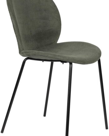 Spisebordsstol Zuiver Bonnet Askegrå Polstret Ribcord-stof Med Sort Metalramme Minimalistisk