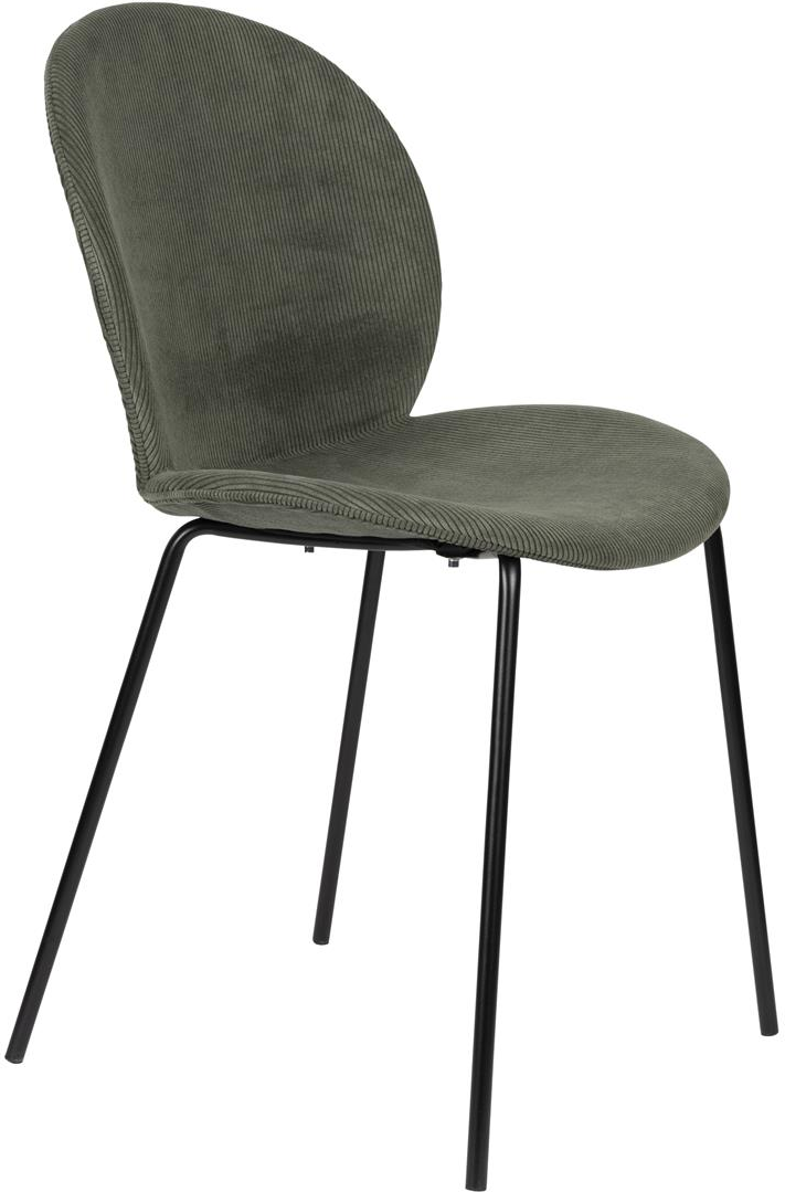 Spisebordsstol Zuiver Bonnet Askegrå Polstret Ribcord-stof Med Sort Metalramme Minimalistisk