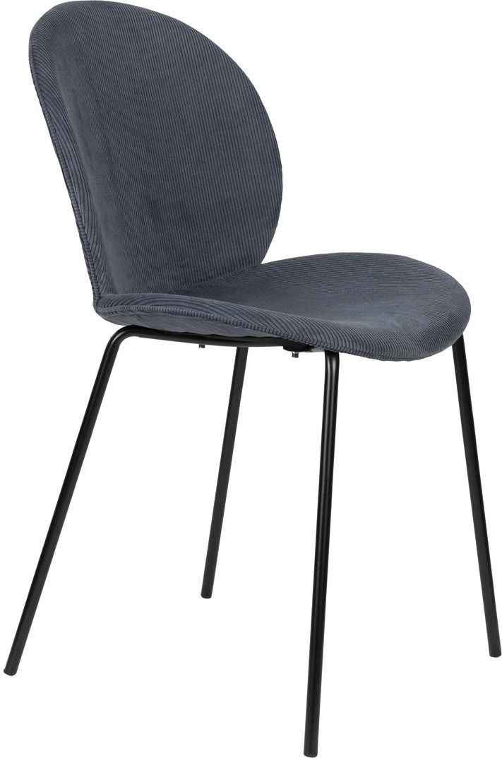Spisebordsstol Zuiver Bonnet Blå Stof Med Polstret Sæde Og Sort Metalstel