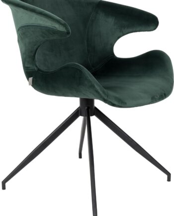 Spisebordsstol Zuiver Mia Med Armlæn Grøn Polstret Polyester Sort Stålbase H78 5ã B63ã D62 Cm
