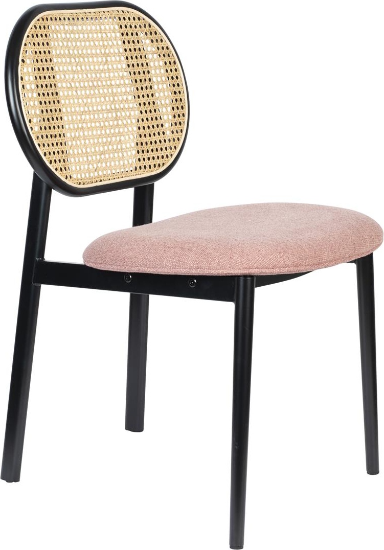Spisebordsstol Zuiver Spike Med Rattan Ryg Og Polstret Sæde   Antracit Pink Stålstel