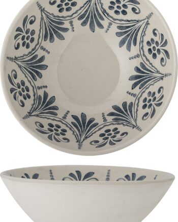Stentøjsskål Bloomingville Heikki ø26   Cm Blå   Serveringsskål Med Håndmalede Blomstermotiver