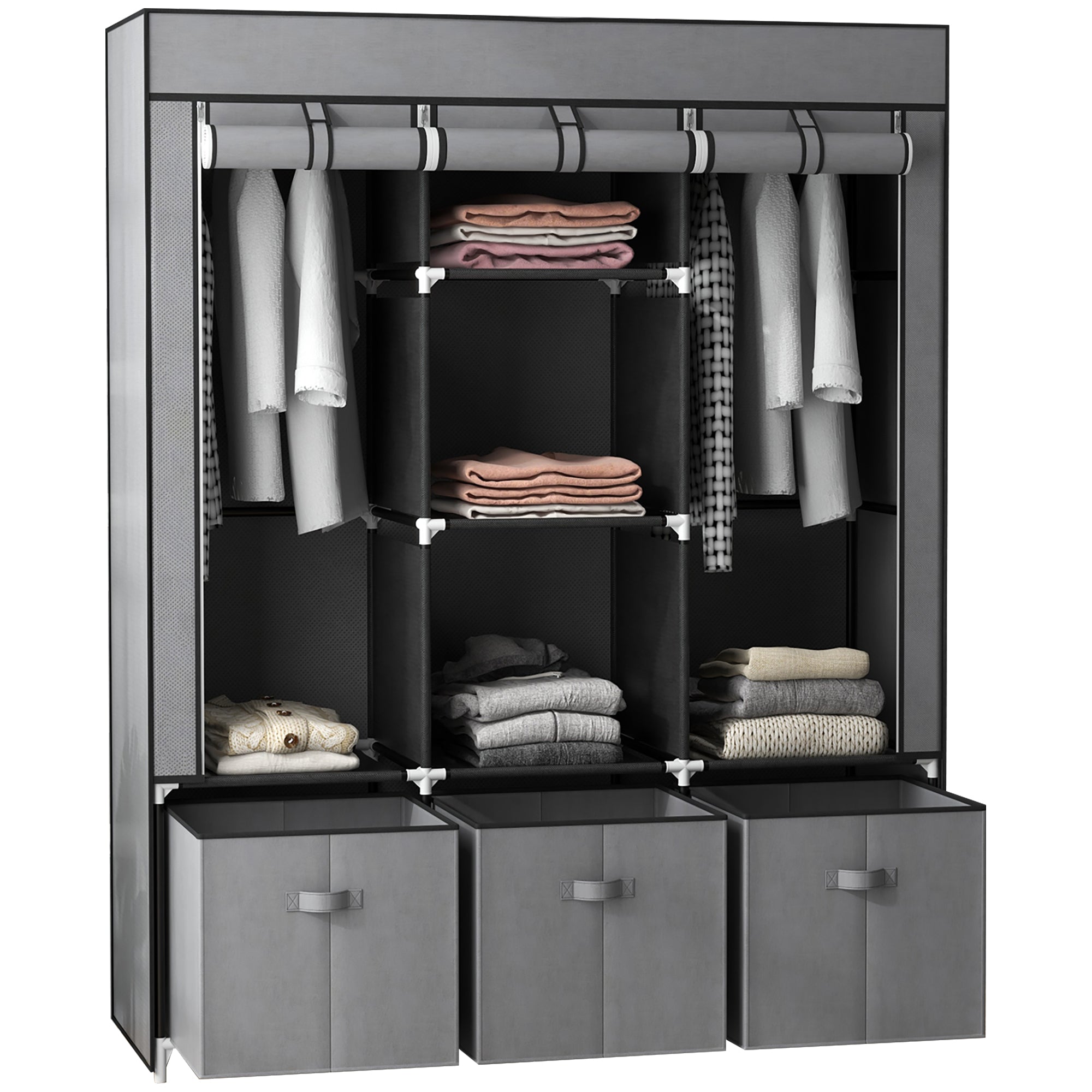 Stofgarderobe  Foldbar Garderobe  Inklusive   Skuffer  125 Cm   43 Cm   162   Cm  Grå