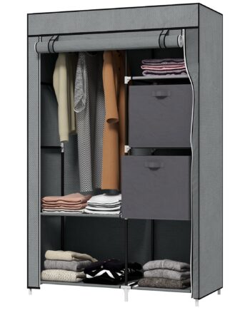 Stofgarderobe Foldbart Skab    Bøjlestang    Hylder  102   42     162   Cm  Grå