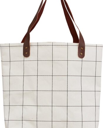 Taske House Doctor Squares Hvid   Rummelig Shopper   Polyester  Bomuld Og Rayon Med Ternet Mønster