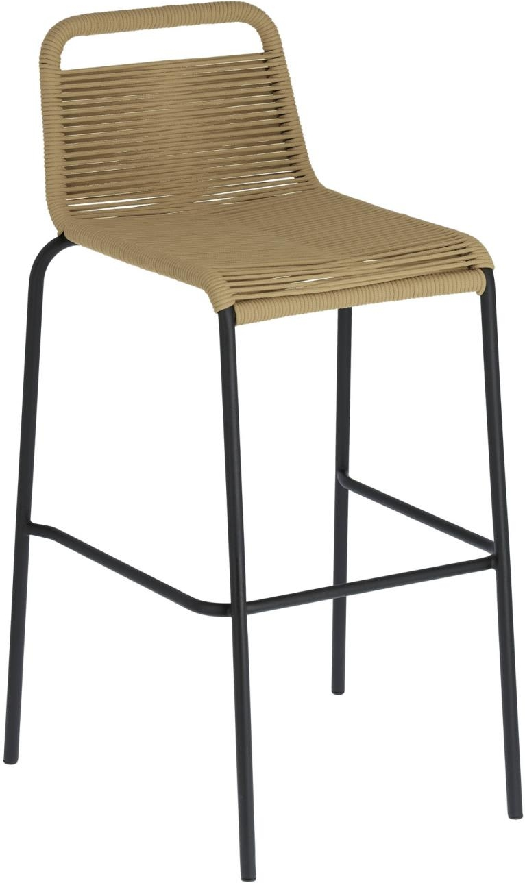 Udendørs Barstol Kave Home Lambton Galvaniseret Stål Uv-beskyttet Håndvævet Reb Beige Sort H100 Cm Stabelbar
