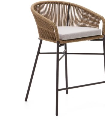 Udendørs Barstol Kave Home Yanet Beige Galvaniseret Stål Håndflettet Reb Med Aftagelig Hynde H85xb50xl55 Cm
