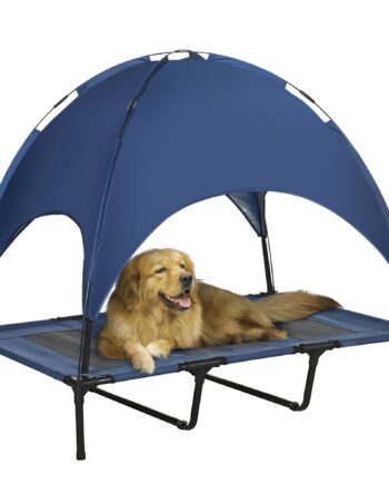 Udendørs Hundeseng Vejrbestandig Hundeseng Med Baldakin  Foldbar  122   92   108 Cm  Blå   Sort