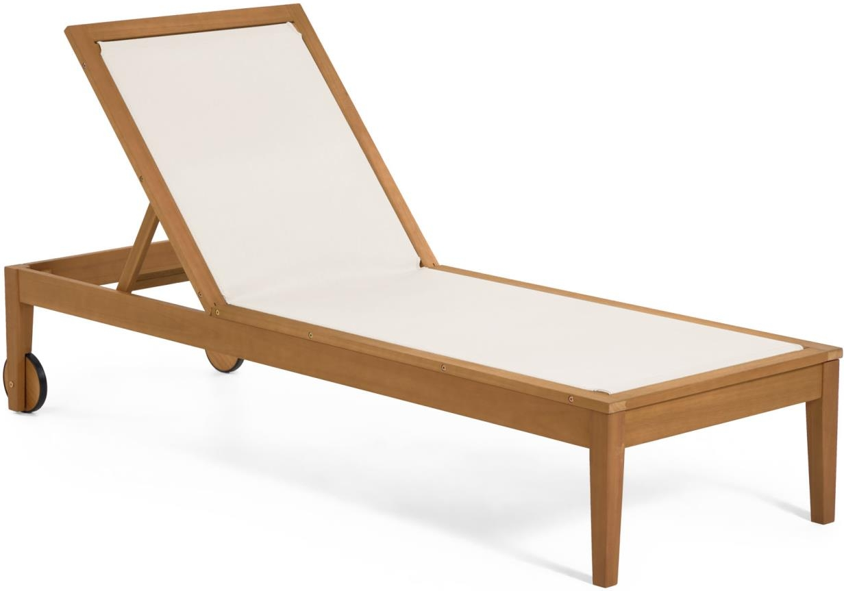 Udendørs Liggestol Kave Home Caterin Fsc-certificeret Eukalyptustræ Foldbar Med Hjul   Justerbare Ryglæn Uv-resistent Beige Tekstil