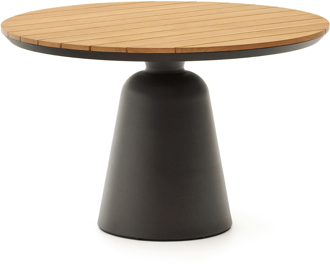 Udendørs Rundt Spisebord Kave Home Tudons ø120 Cm Grafit Aluminium   Olieret Fsc-teak