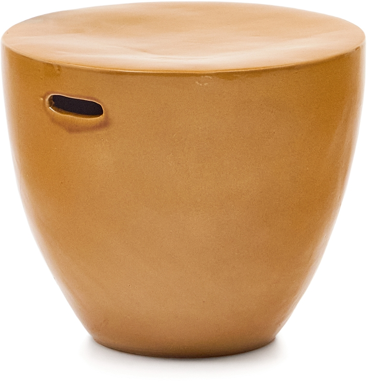 Udendørs Sidebord Kave Home Mesquida   Sennepsfarvet Fibercement H38   B46   L46 Cm