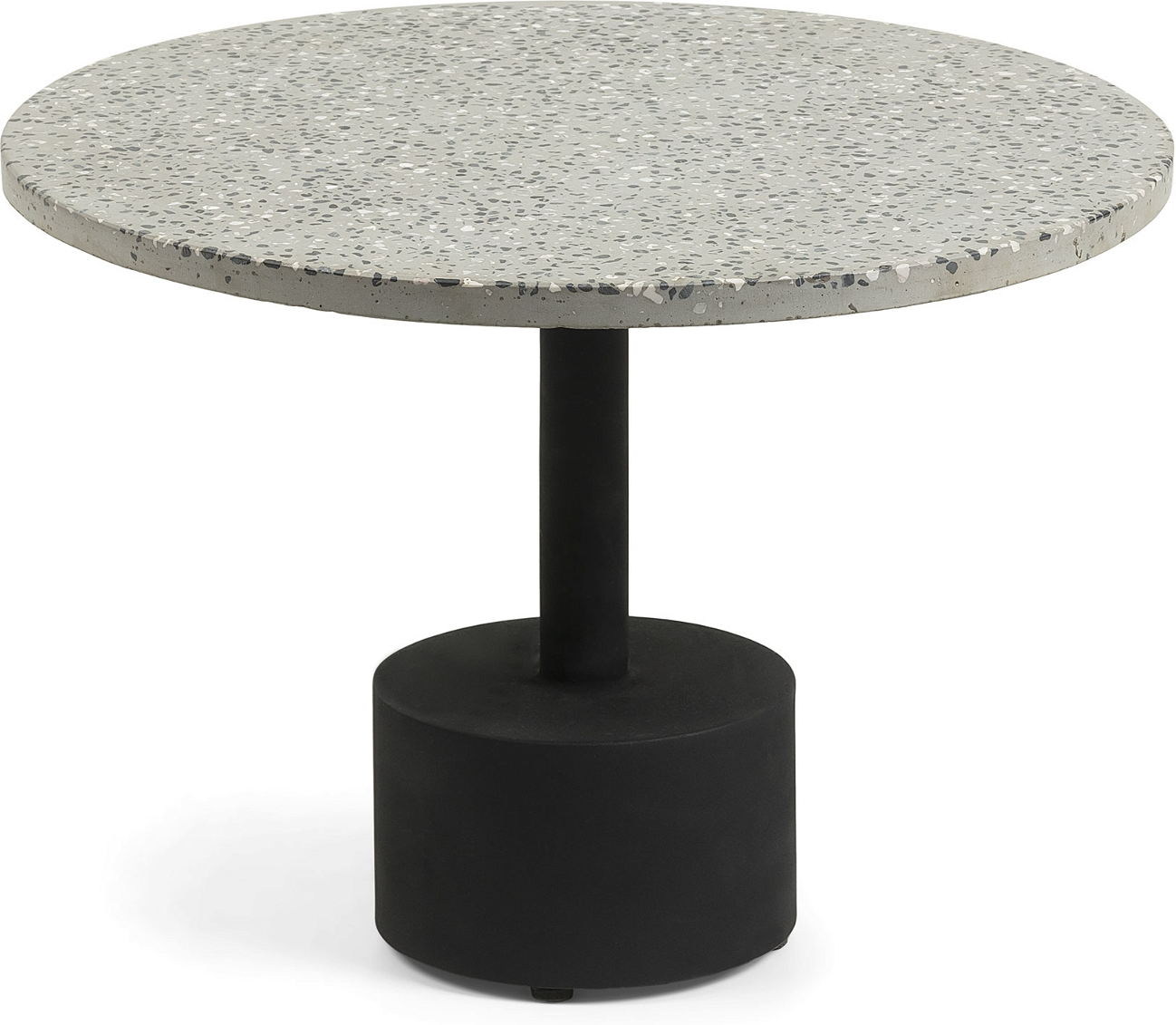 Udendørs Sofabord Sidebord Kave Home Delano ø55   H40 Cm Grå Terrazzo   Galvaniseret Stål