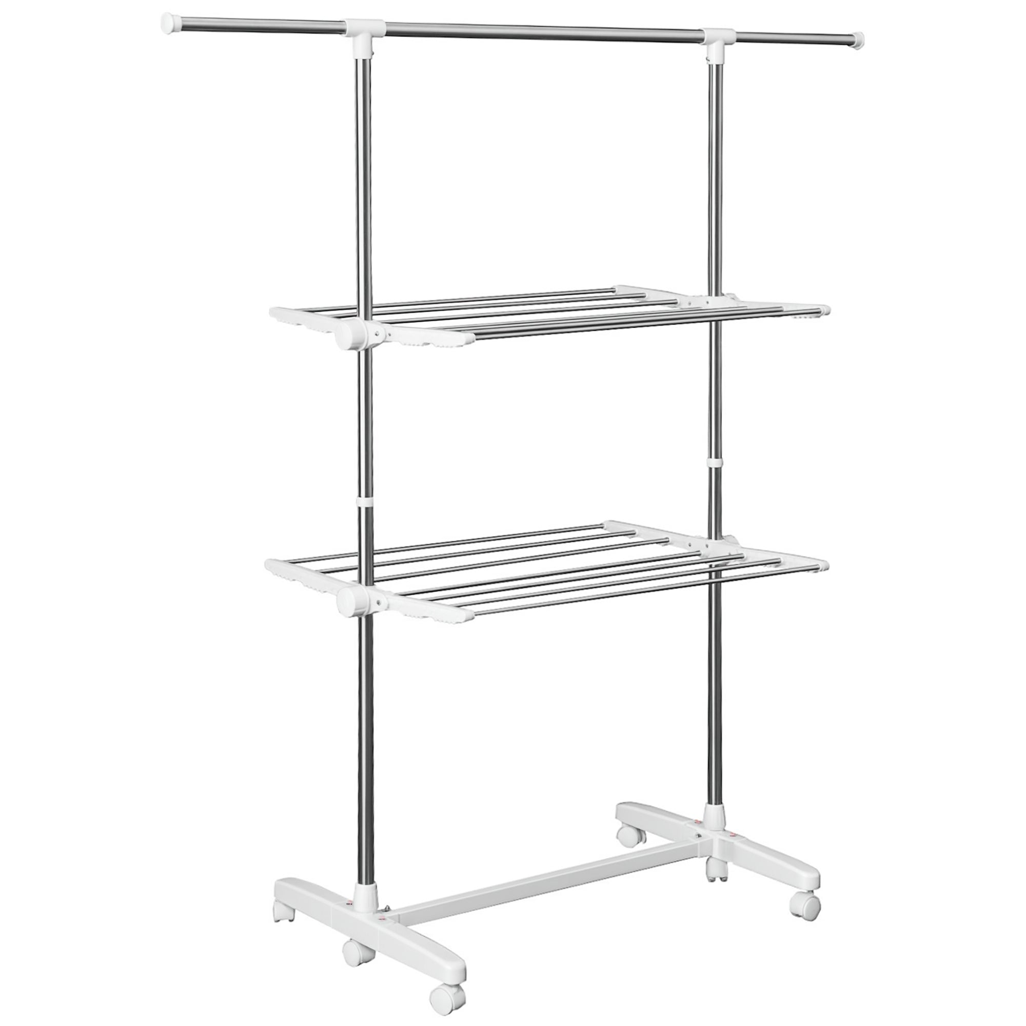 Udtrækkelig Tørrestativ Med   Niveauer  Foldbare Vinger  Hjul  Indendørs Og Udendørs Tørretumbler  Hvid  83-136     45     154 Cm