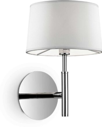 Væglampe Ideal Lux Hilton Hvid Krom Med Stofskærm  Syreætslet Glas Og G9-pære