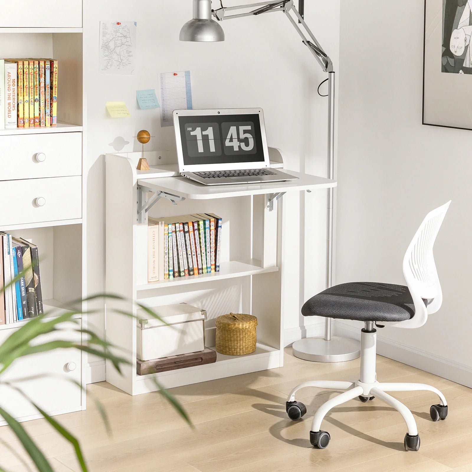 Vægmonteret Foldebord   Skrivebord  Pladsbesparende  Skandi-look  B64   D58   H82 Cm  Hvid
