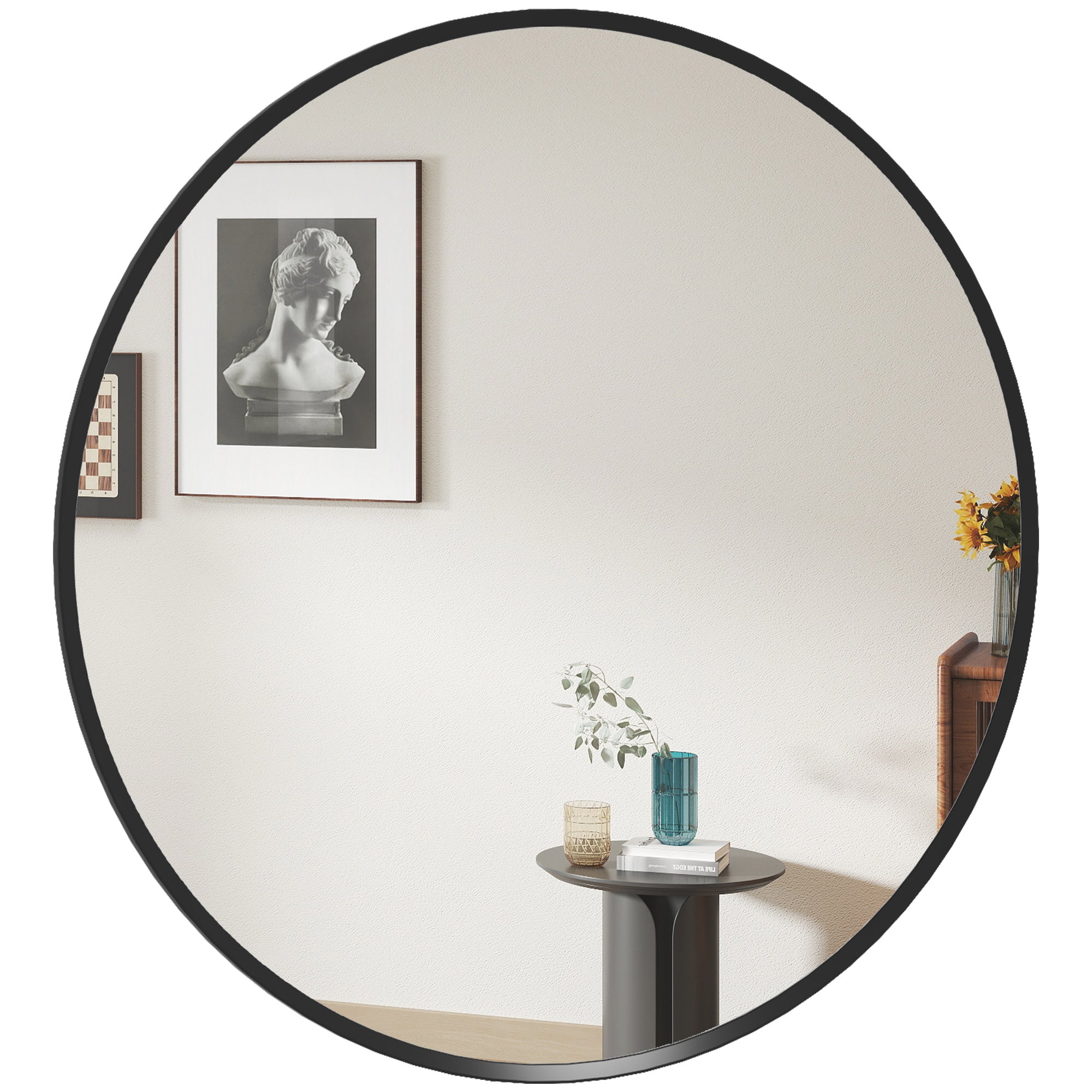 Vægspejl  Moderne Design  ø61 Cm  Sort