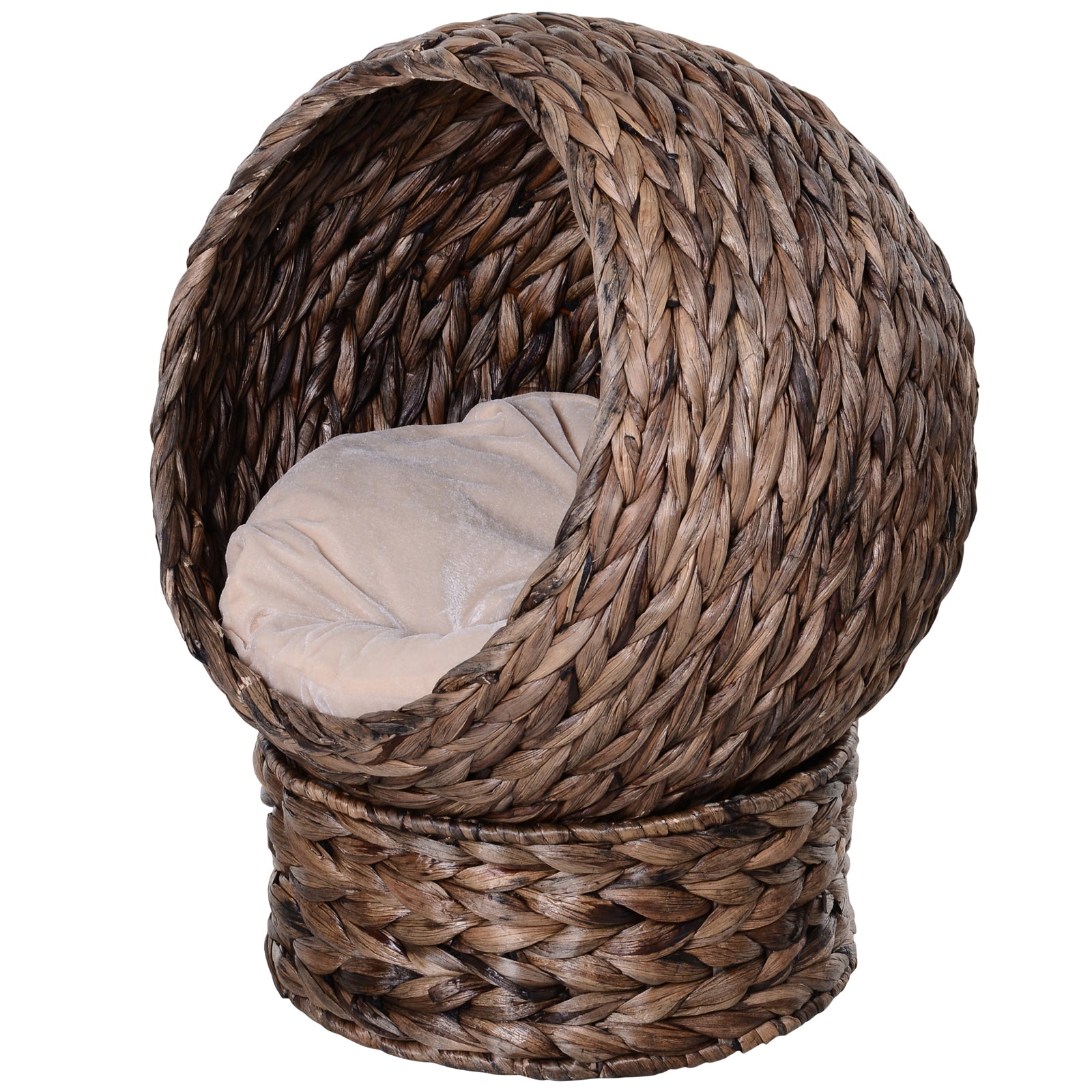 Vandhyacint Kattekurv Med Pude  Katteseng  Kæledyrsseng  50 Cm   42 Cm   60 Cm  Brun   Beige