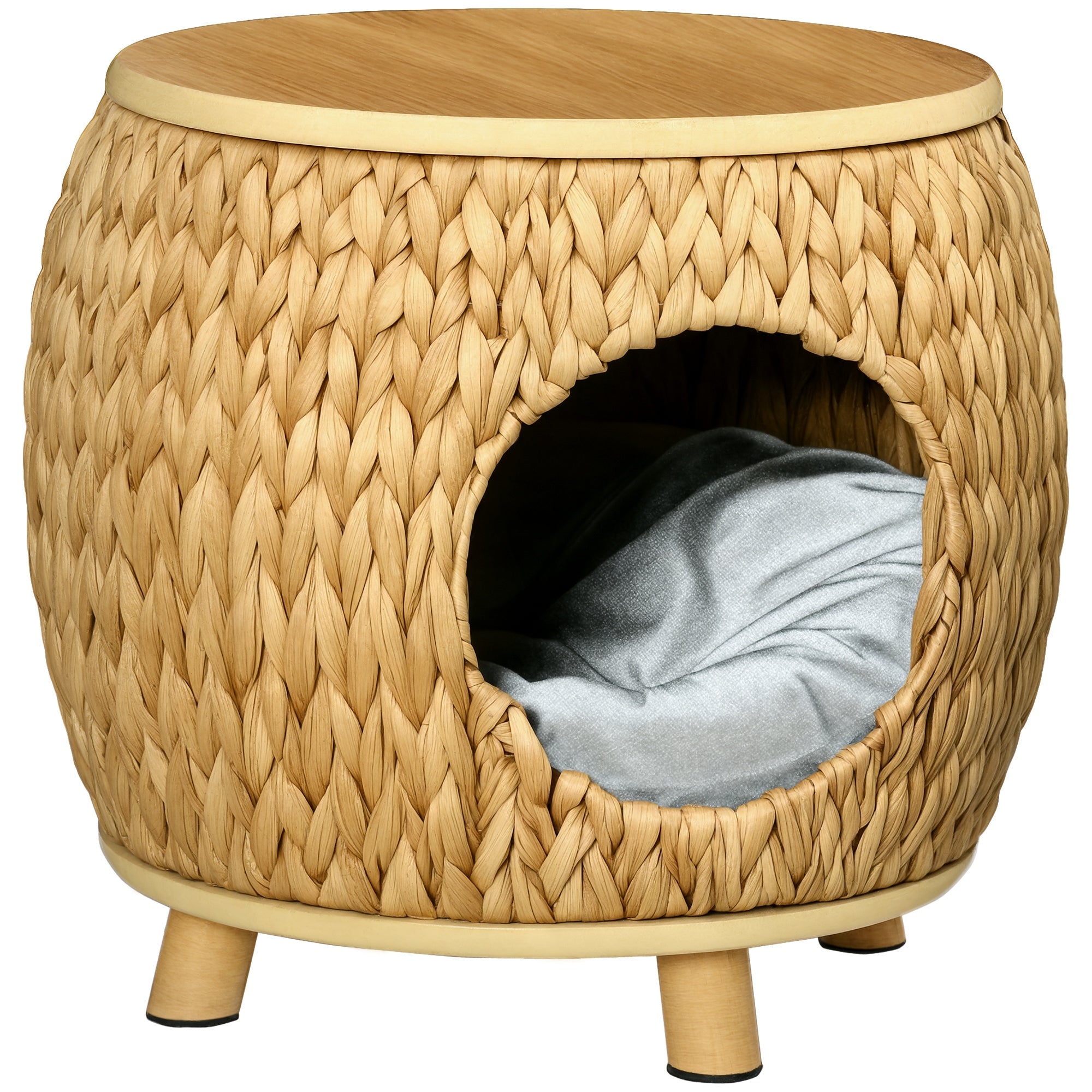 Vandhyacintgræs Kattehule Med Vaskbar Hynde  44 Cm   43 Cm   42 Cm  Lysebrun   Naturtræ   Grå