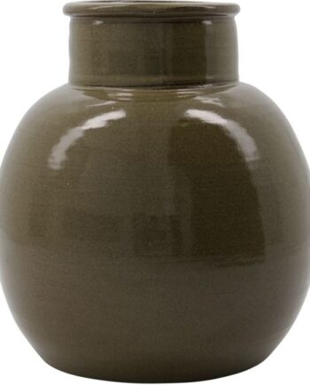 Vase House Doctor Aju   Håndlavet Stentøjsvase   Grøn Glasur ø21   H21 Cm