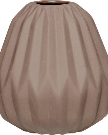 Vase Ya Fra Hübsch   Brun Porcelæn Med Rilledesign ø10xh11 Cm