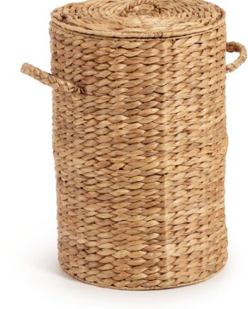 Vasketøjsspand Og Opbevaringskurv Kave Home Yessira Håndvævet Vandhyacint Natur Med Låg H55xø37 Cm