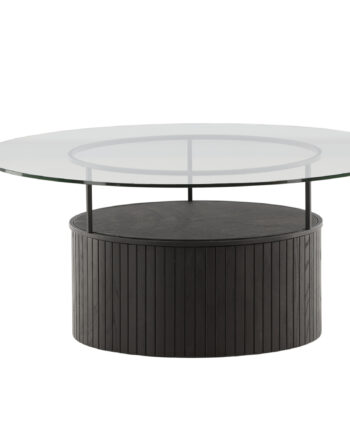 Venture Design Bovall Sofabord  Rund Klar Glas Og Sort Ask Metal  ø90