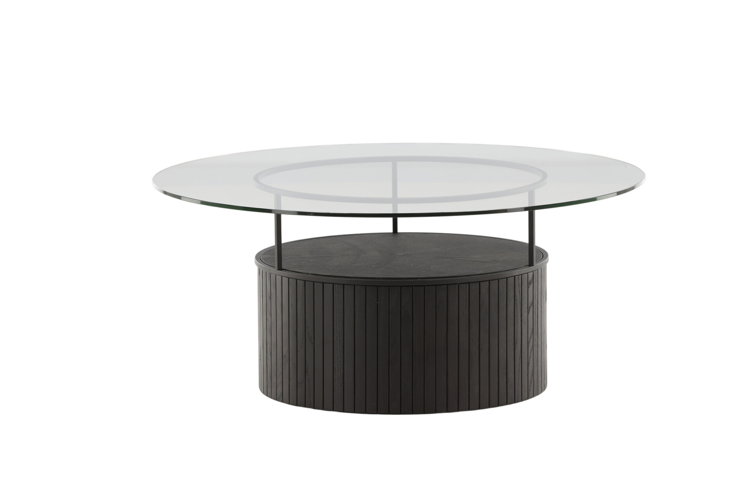 Venture Design Bovall Sofabord Rund Klar Glas Og Sort Ask Metal ø90