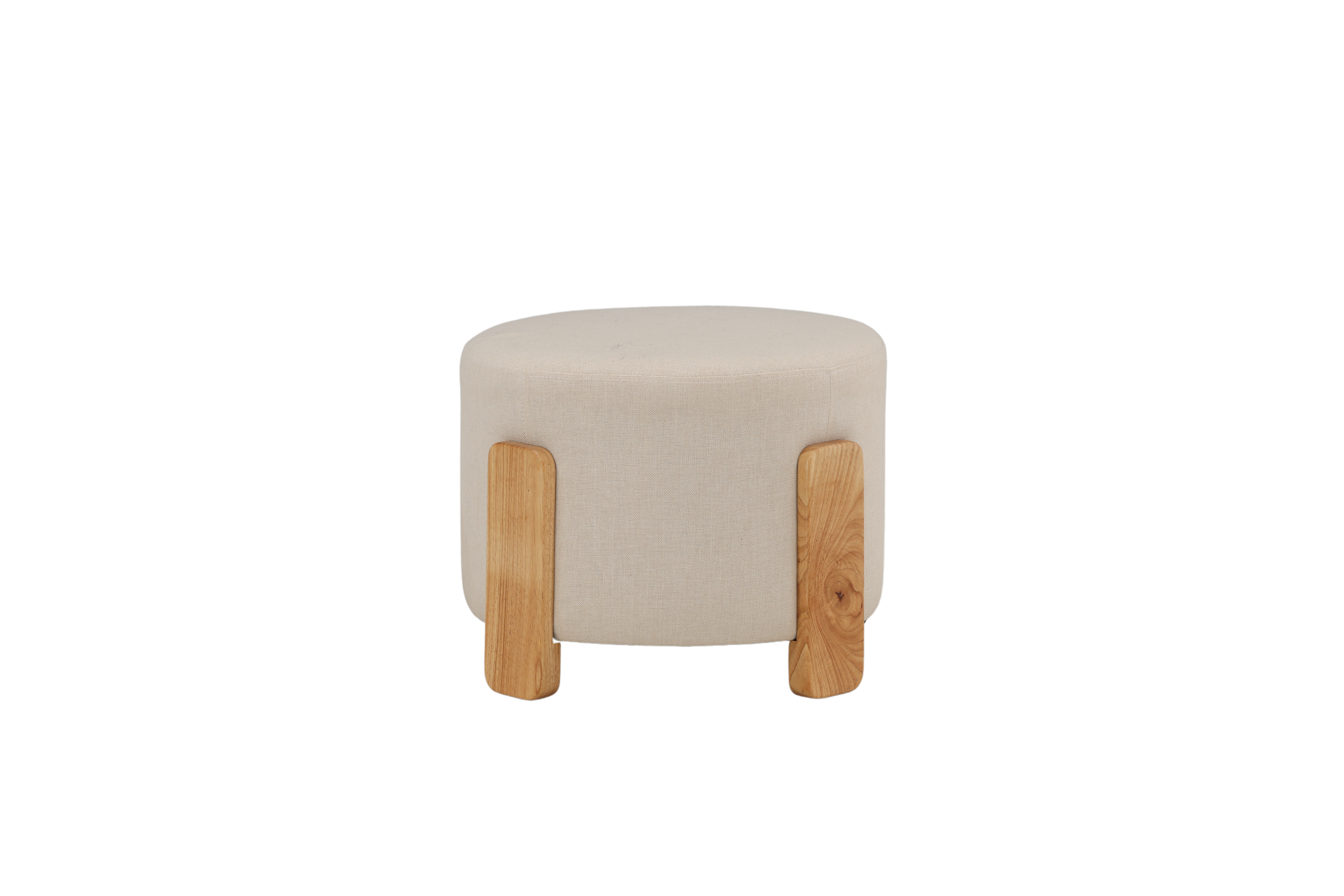 Venture Design Coffey Puf  Rund Hvid Hør Polyester Og Natur Gummitræ  ø52