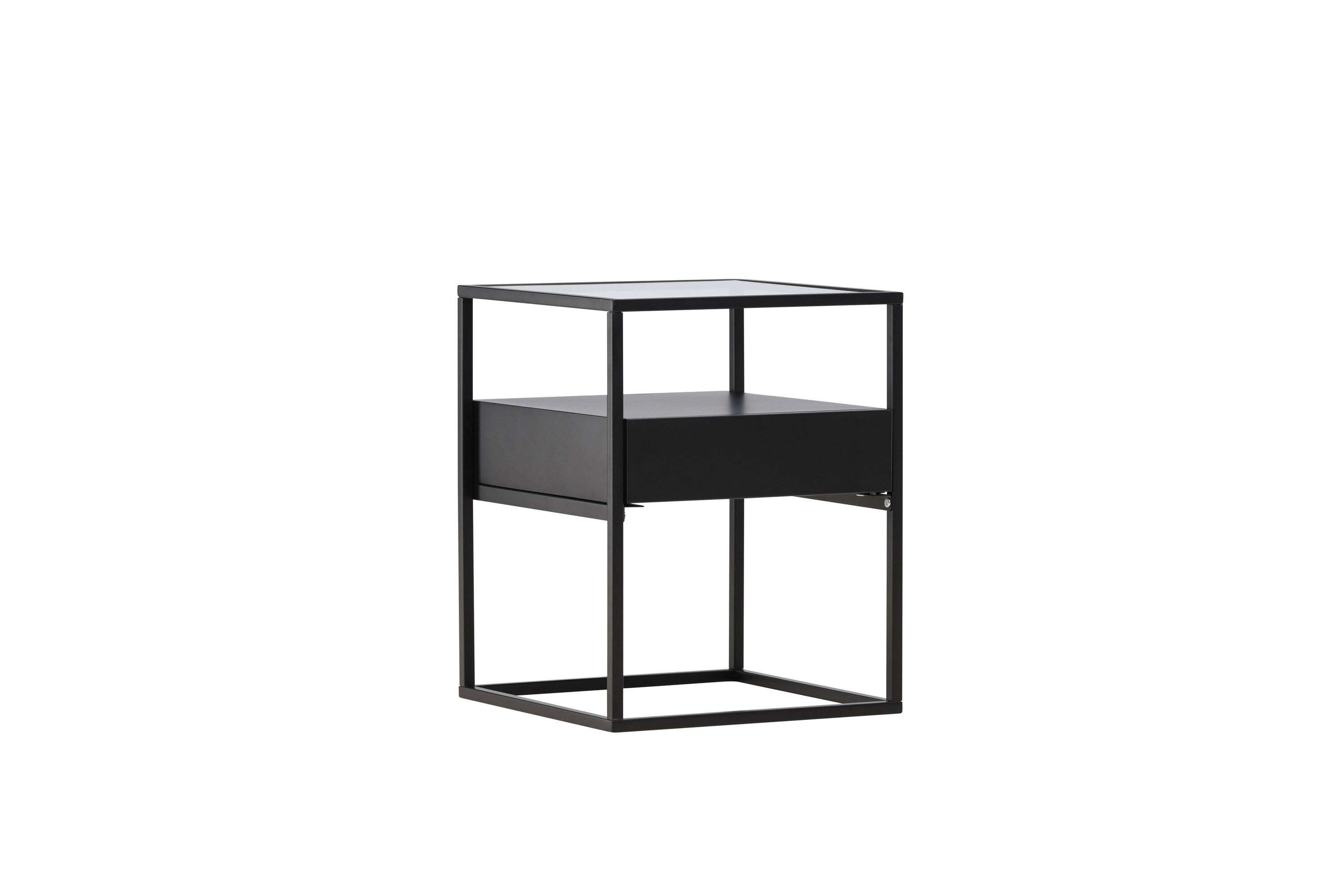 Venture Design Fortaleza Sidebord       Skuffe Glas Og Sort Stål  40x40
