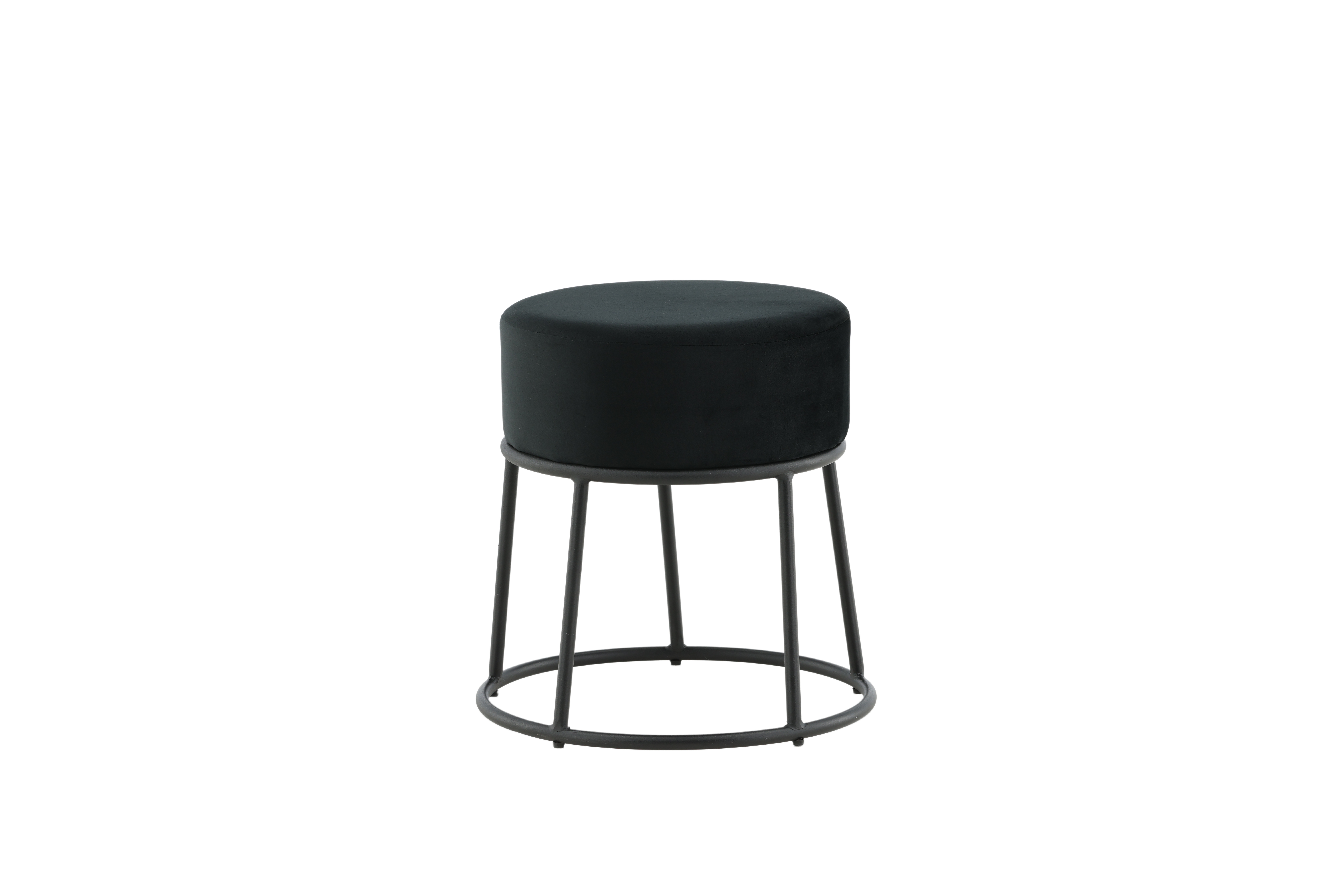 Venture Design Pippi Puf  Rund Sort Fløjl Og Sort Stål  ø45
