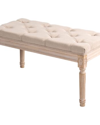 Vintage Design Bænk  Knapsøm  Drejede Ben  Shabby Chic  Creme