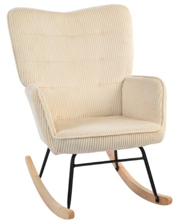 Vintage Gyngestol  Buede Løbere  Tykt Polstring  Bøgetræ Og Stål  Beige