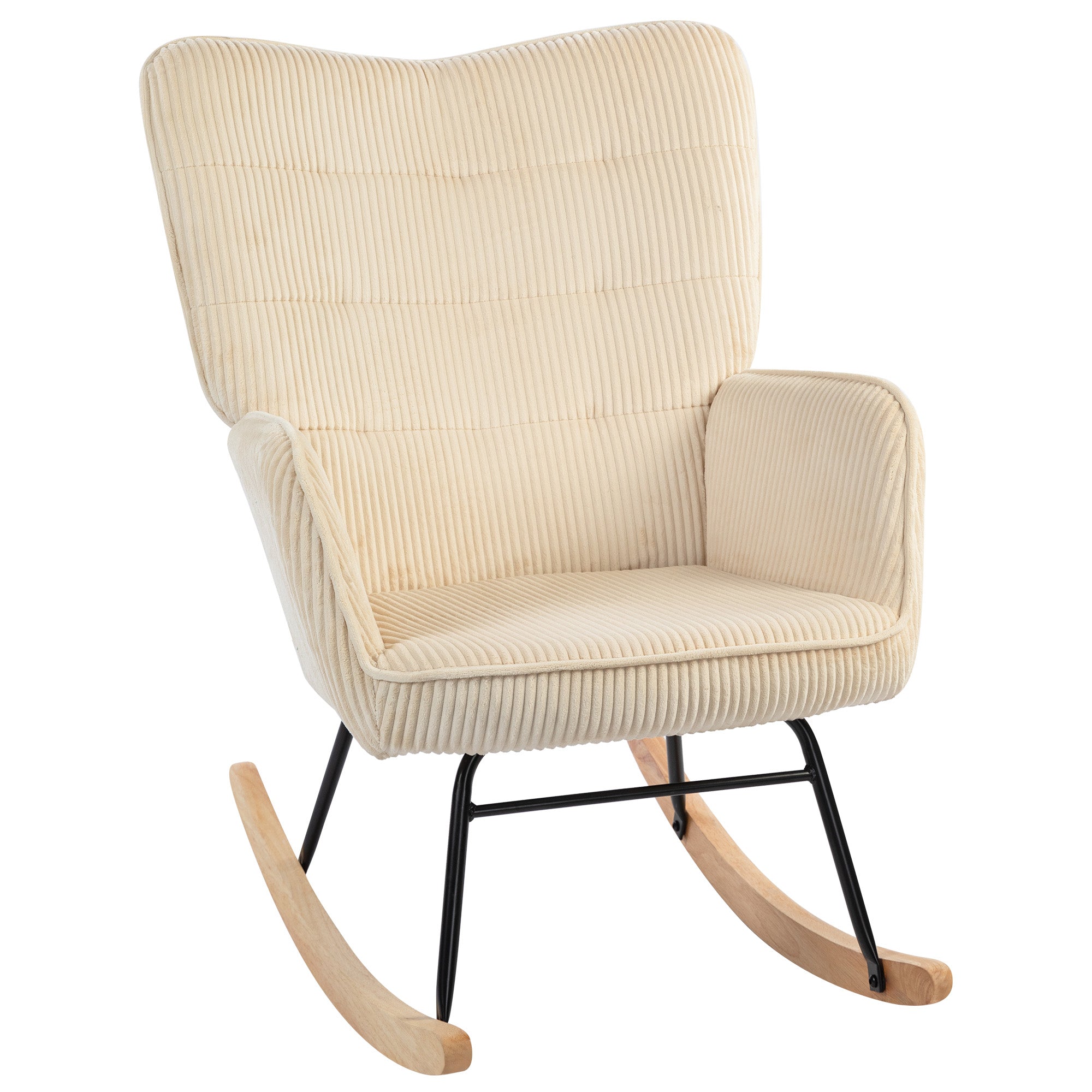 Vintage Gyngestol  Buede Løbere  Tykt Polstring  Bøgetræ Og Stål  Beige