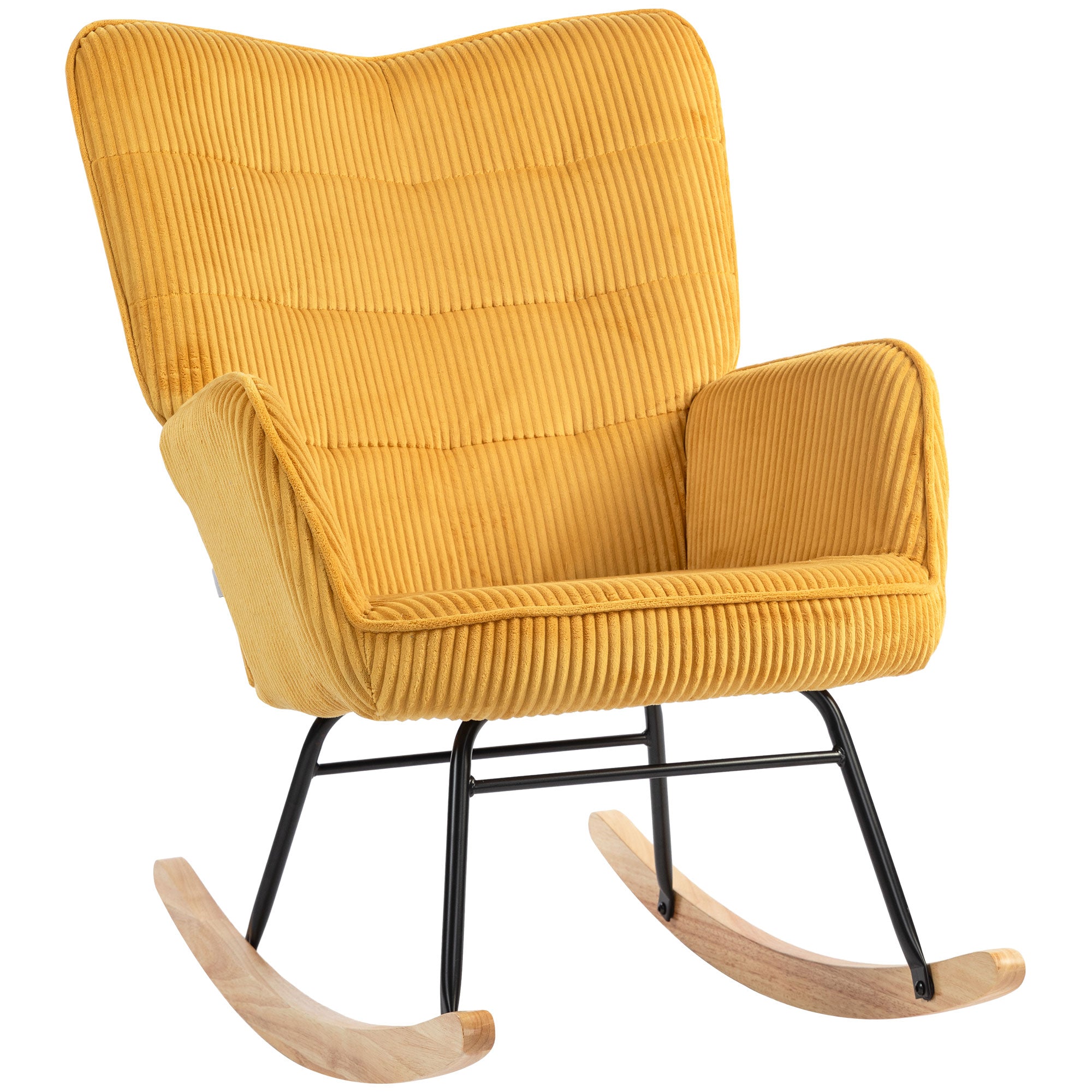 Vintage Gyngestol  Buede Løbere  Tykt Polstring  Bøgetræ Og Stål  Gul
