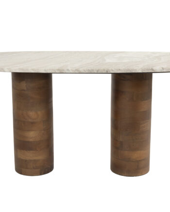 White Label Living Kouk Sofabord  Oval Brun Marmor Og Brun Mangotræ  100x40