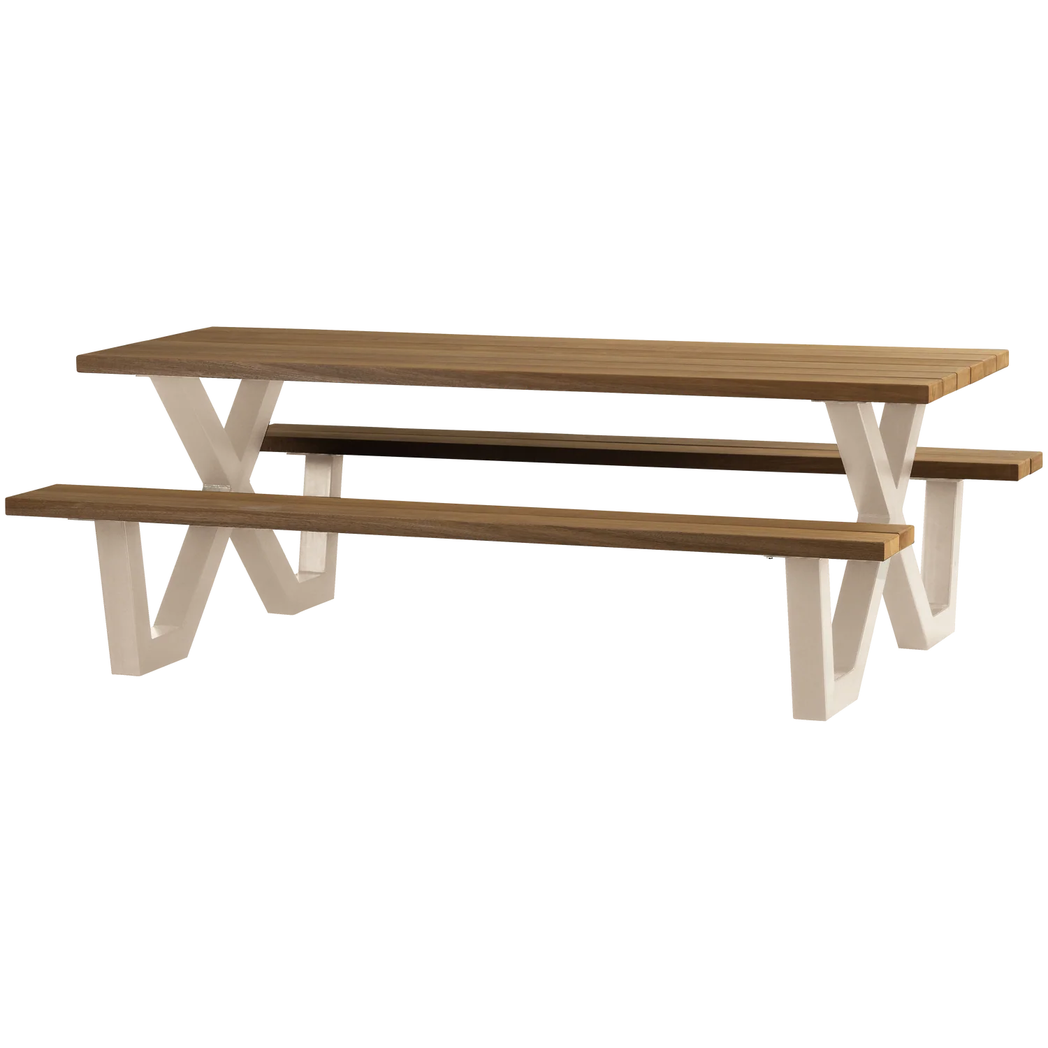 Woood Tablo Udendørs Picnicbord Bænke Og -ben Natur Ayous Træ Og Sand Metal