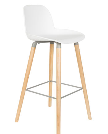Zuiver Albert Kuip Barstol     Ryglæn Og Fodstøtte Hvid Polypropylen Natur Asketræ  75cm