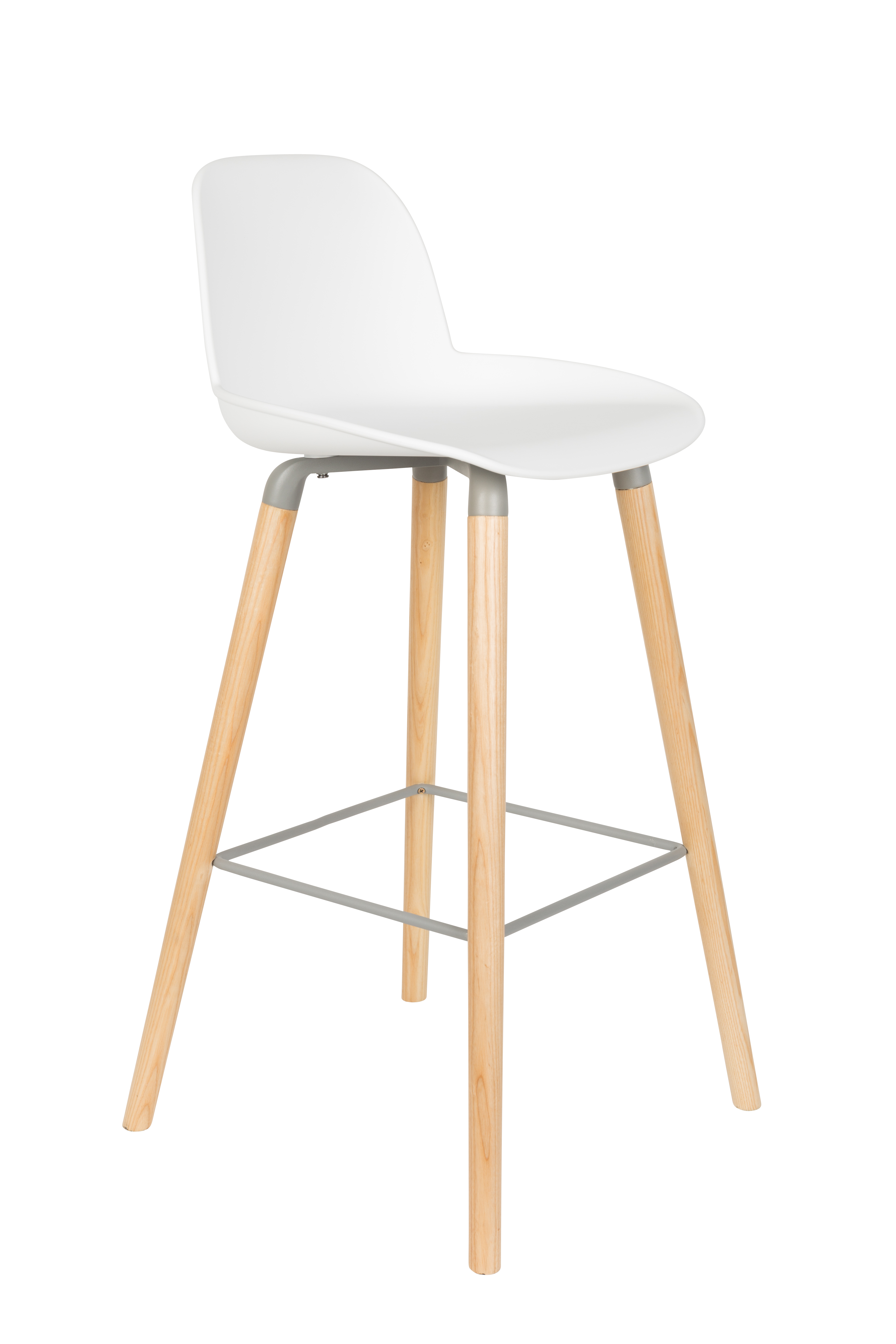 Zuiver Albert Kuip Barstol     Ryglæn Og Fodstøtte Hvid Polypropylen Natur Asketræ  75cm
