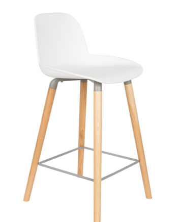 Zuiver Albert Kuip Barstol     Ryglæn Og Fodstøtte Hvid Polypropylen Natur Asketræ  65cm